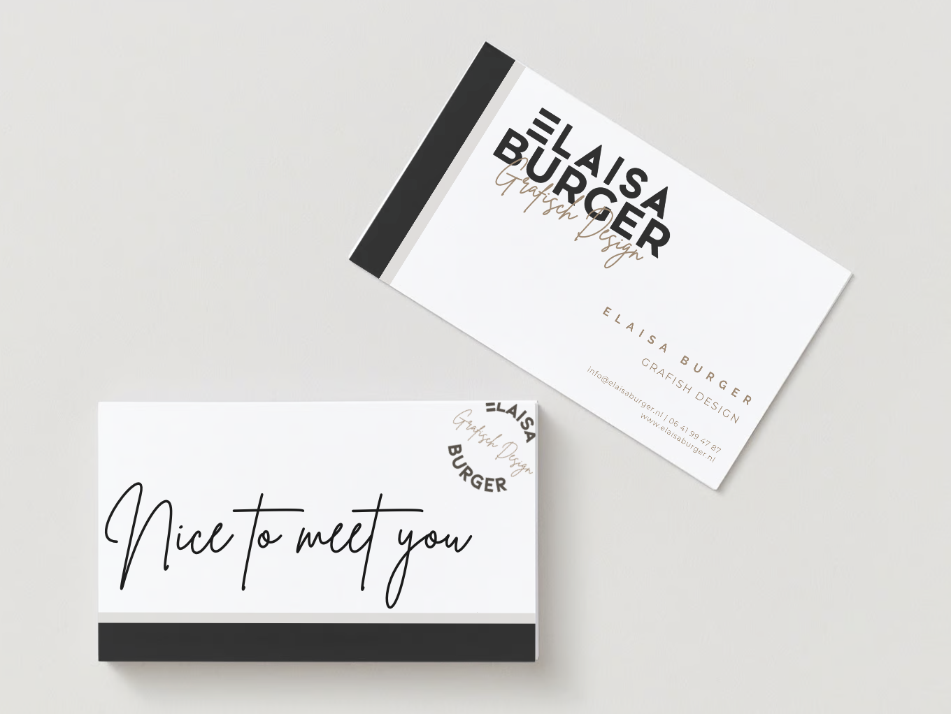 Visitekaartje van Elaisa Burger Grafisch Design. 
